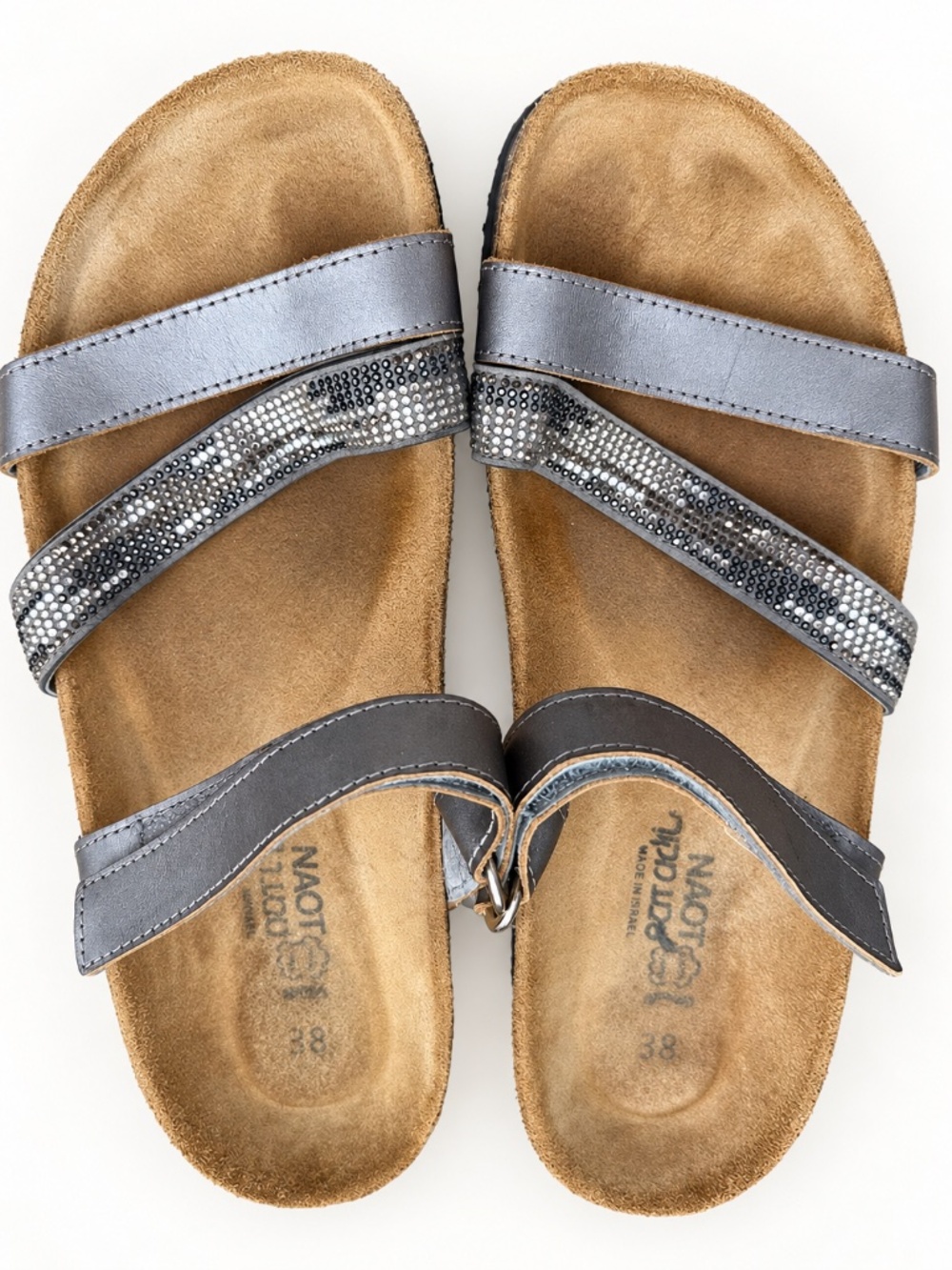 Naot Metallic Silver Rhinestone Comfort Sandals EU 38